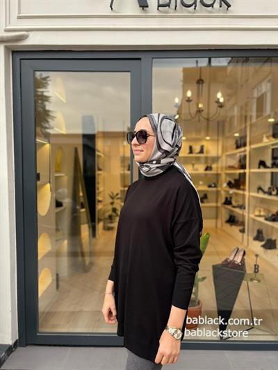 TD3876 Voleta Boğazlı Kadın Tunik Siyah