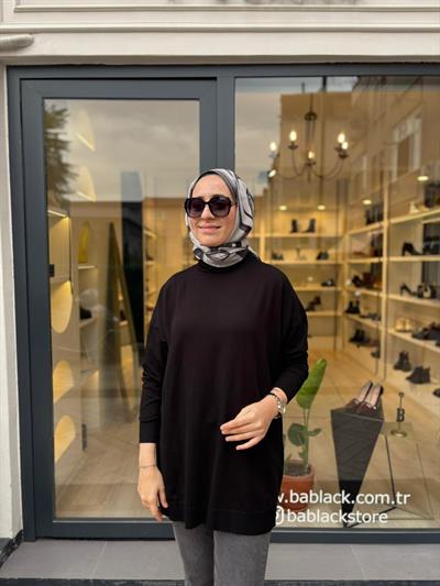 TD3876 Voleta Boğazlı Kadın Tunik Siyah