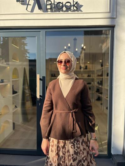 TD3987 Vera Çelik Örme Kadın Hırka Kahve