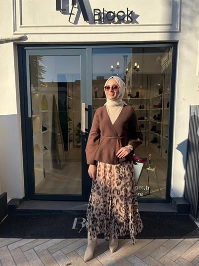 TD3987 Vera Çelik Örme Kadın Hırka Kahve