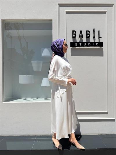 TD4017 Saten Bağlamalı Etekli Kadın Takım Ekru
