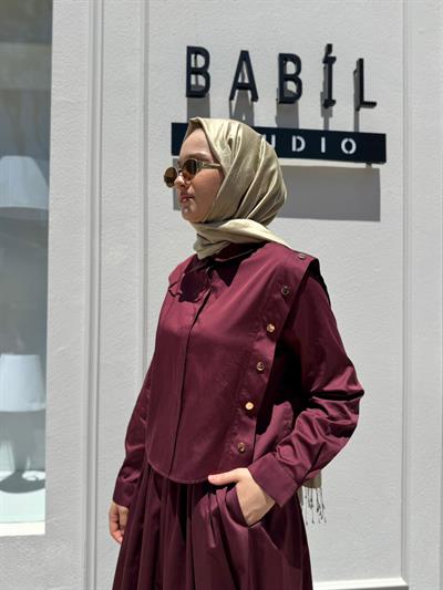 TD4045 Düğme Detaylı Koton Etekli Takım Bordo