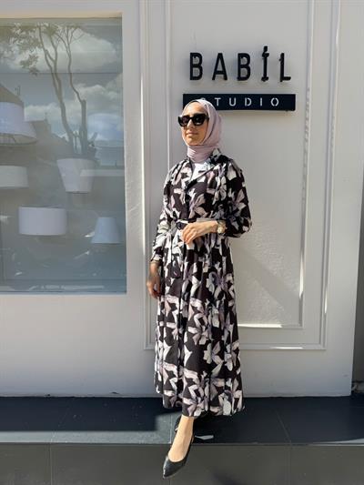 TD4069 Desenli Yaz Kadın Elbise Siyah Baskılı