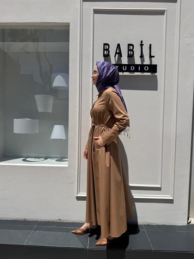 TD4253 Bol Kesim Kadın Elbise Camel