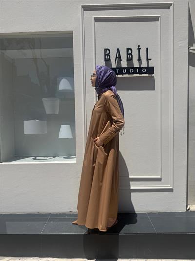 TD4253 Bol Kesim Kadın Elbise Camel