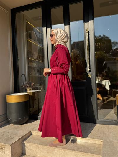 TD4253 Bol Kesim Kadın Elbise Bordo