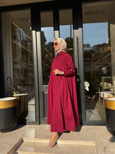 TD4253 Bol Kesim Kadın Elbise Bordo