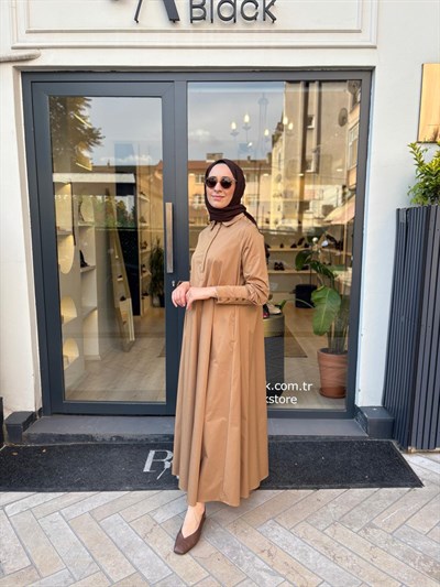 TD4253 Bol Kesim Kadın Elbise Camel