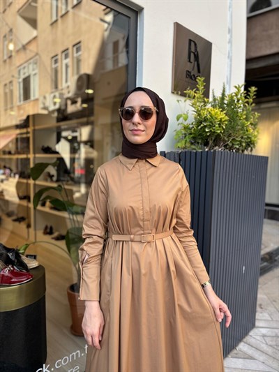 TD4253 Bol Kesim Kadın Elbise Camel