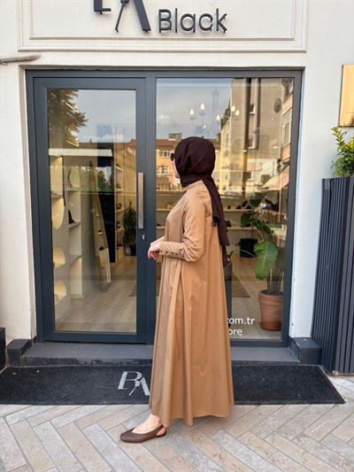 TD4253 Bol Kesim Kadın Elbise Camel