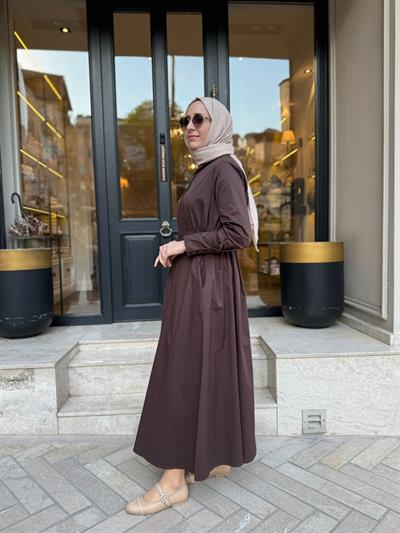 TD4253 Bol Kesim Kadın Elbise Kahve