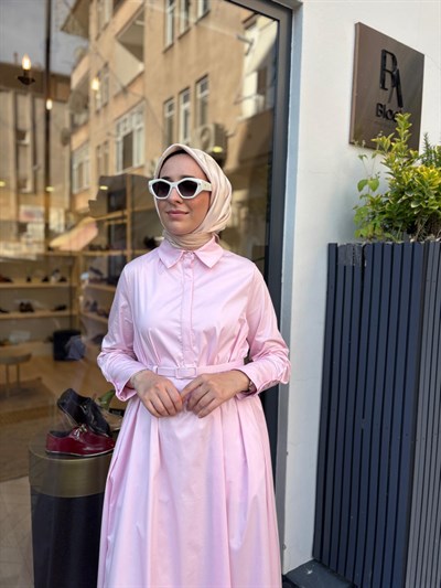 TD4253 Bol Kesim Kadın Elbise Pudra Pembe