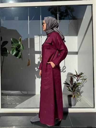 TD4303 Cepli Kadın Gömlek Elbise Bordo