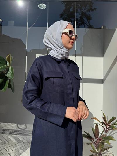 TD4303 Cepli Kadın Gömlek Elbise Lacivert