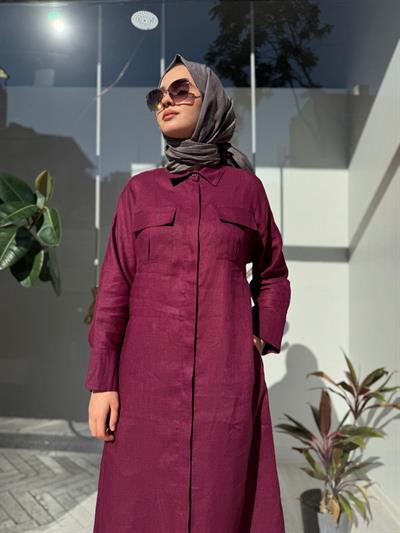 TD4303 Cepli Kadın Gömlek Elbise Bordo