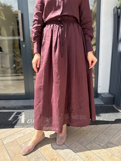 TD4318 Natural Keten Kadın Takım Bordo