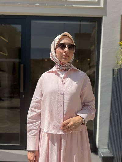 TD4318 Natural Keten Kadın Takım Pudra Pembe