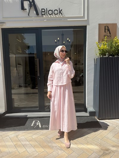 TD4318 Natural Keten Kadın Takım Pudra Pembe