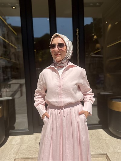 TD4318 Natural Keten Kadın Takım Pudra Pembe