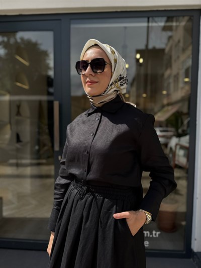 TD4318 Natural Keten Kadın Takım Siyah