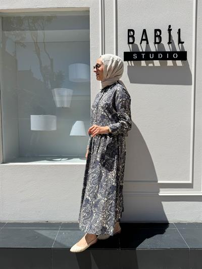 TD4322 Şal Desenli Kadın Etek Takım Mavi