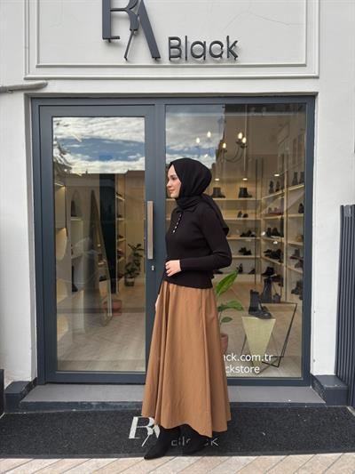 TD4326 Stone Polo Yaka Kadın Kazak Siyah
