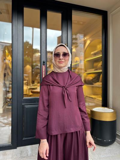 TD4418 Evan Asetat Pantolonlu Takım Bordo