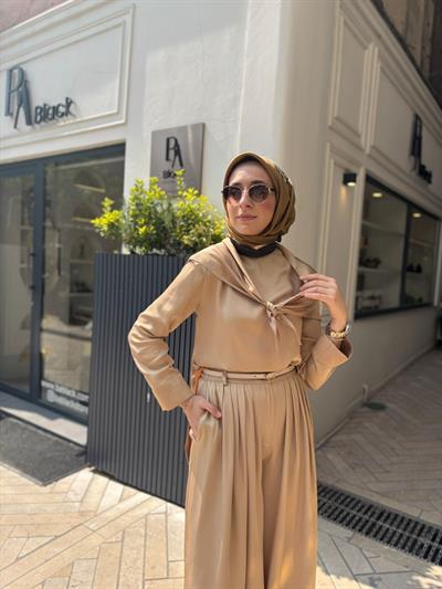 TD4418 Evan Asetat Pantolonlu Takım Camel