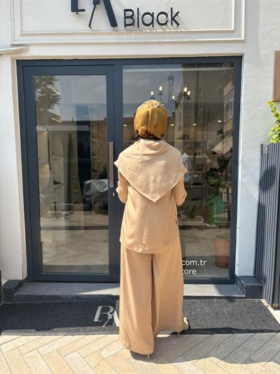 TD4418 Evan Asetat Pantolonlu Takım Camel
