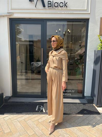 TD4418 Evan Asetat Pantolonlu Takım Camel