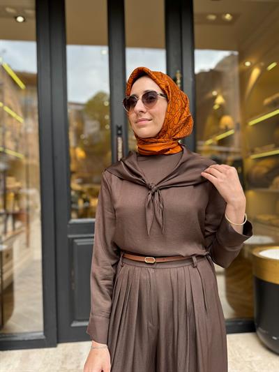 TD4418 Evan Asetat Pantolonlu Takım Kahve