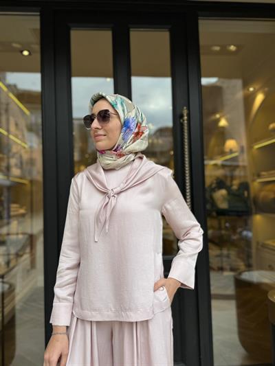 TD4418 Evan Asetat Pantolonlu Takım Pudra Pembe