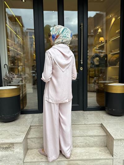 TD4418 Evan Asetat Pantolonlu Takım Pudra Pembe