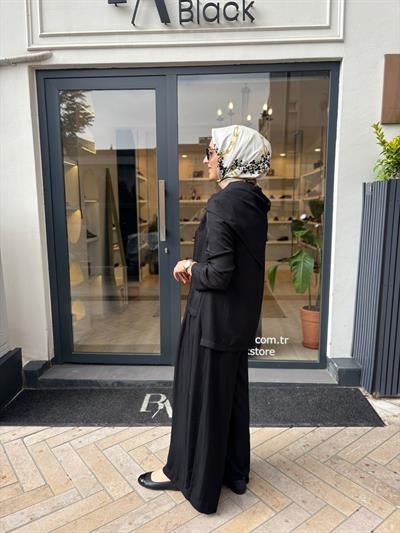 TD4418 Evan Asetat Pantolonlu Takım Siyah