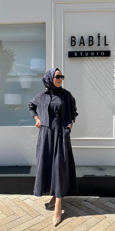 TD4469 Elbise Gömlek Kadın Takım Lacivert