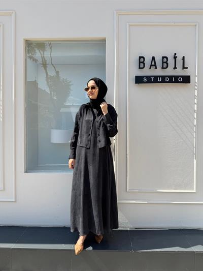 TD4469 Elbise Gömlek Kadın Takım Siyah