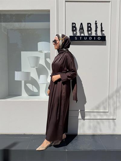 TD4504 Alva Şal Detaylı Kadın Elbise Kahve