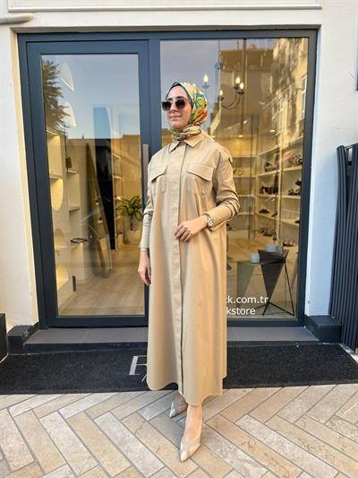 TD4516 Nefil Kadın Elbise Camel