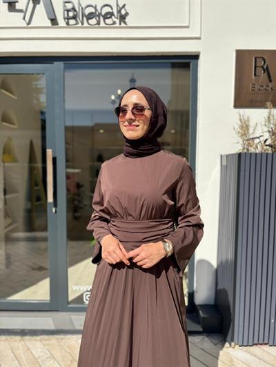 TD4523 Rose Büzgülü Kadın Elbise Kahve