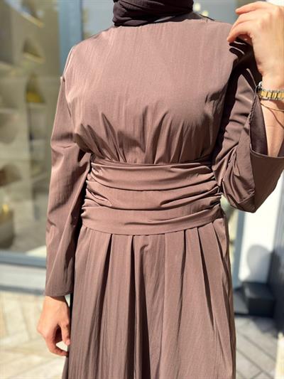 TD4523 Rose Büzgülü Kadın Elbise Kahve