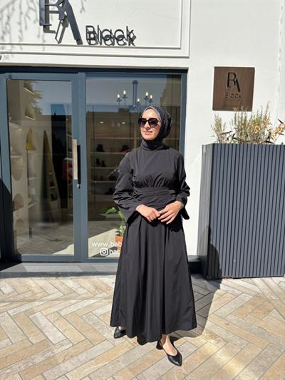 TD4523 Rose Büzgülü Kadın Elbise Siyah