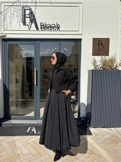 TD4527 Bella Balon Etekli Elbise Ceket Takım Siyah