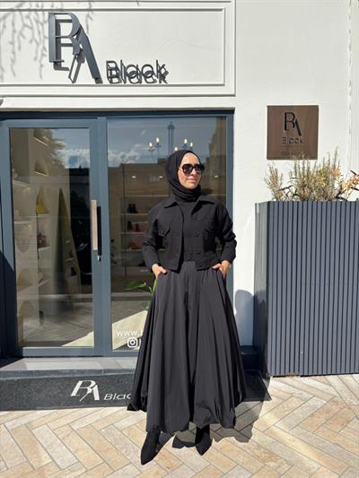 TD4527 Bella Balon Etekli Elbise Ceket Takım Siyah