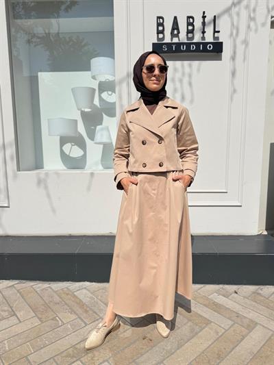 TD4528 Perry Kısa Kadın Trençkot Camel