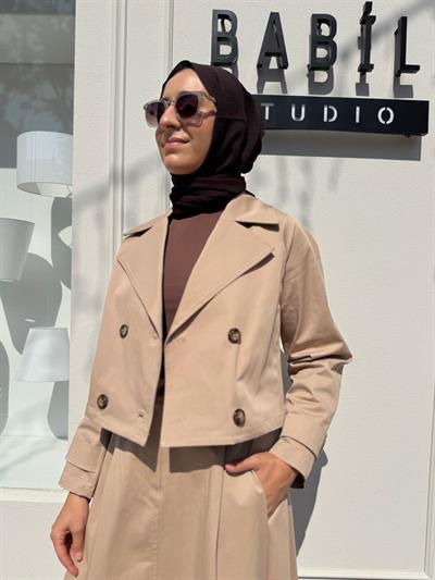 TD4528 Perry Kısa Kadın Trençkot Camel