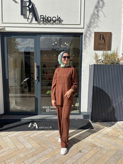 TD4552 Nora Dikiş Detay Kadın Takım Camel