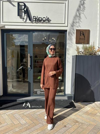 TD4552 Nora Dikiş Detay Kadın Takım Camel