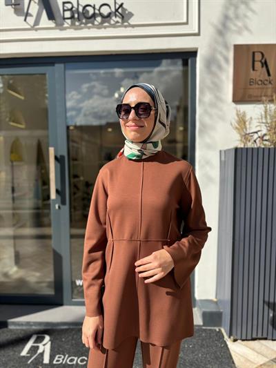 TD4552 Nora Dikiş Detay Kadın Takım Camel