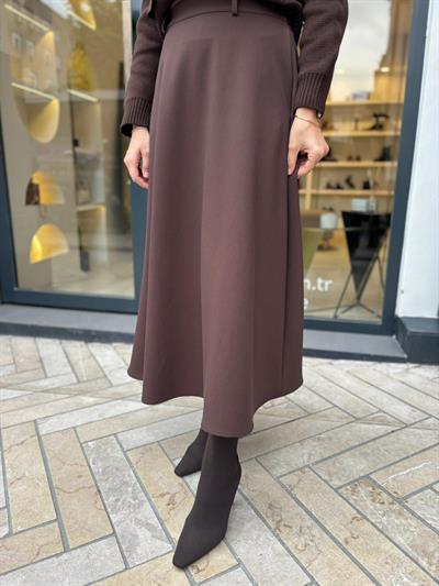 TD4607 Dore Kloş Kadın Etek Kahve
