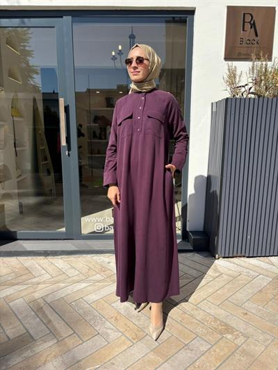 TD4623 Cepli Kadın Elbise Mor